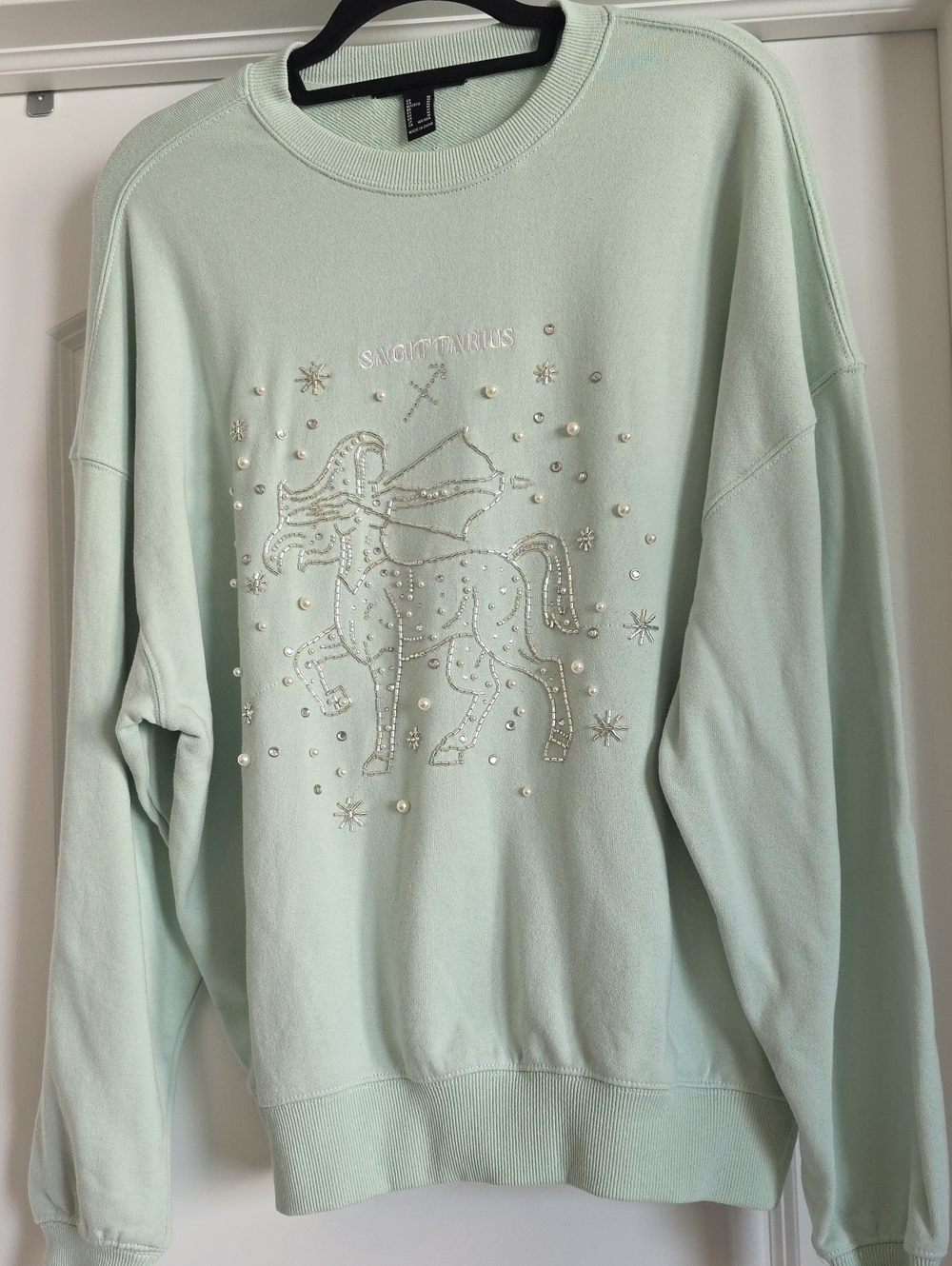 NWOT Forever 21 Oversized Medium Mint Green Sagittarius  Embellished Sweatshirt